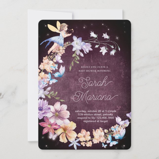 Invitación Enchanted Fairy Baby Shower (Anverso)