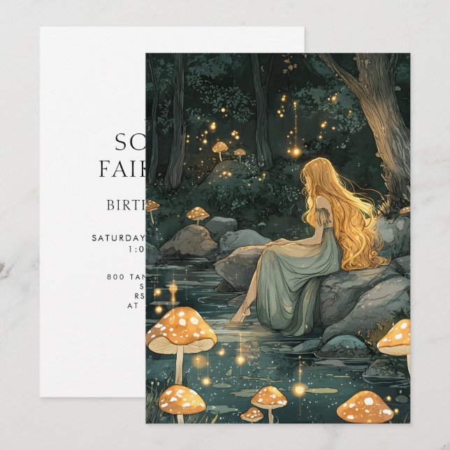 Invitación Enchanted Forest Fairy First Birthday  (Anverso / Reverso)