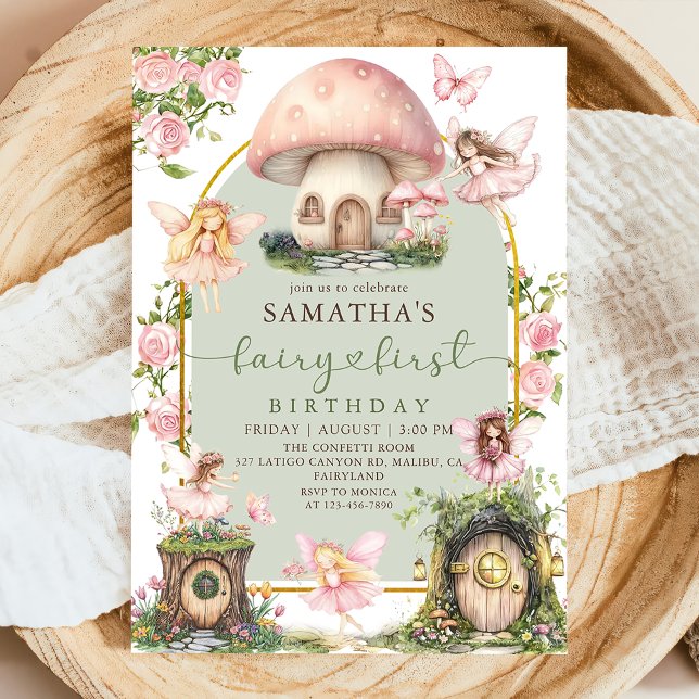 Invitación Enchanted Forest Fairy First Birthday Invitation (Subido por el creador)