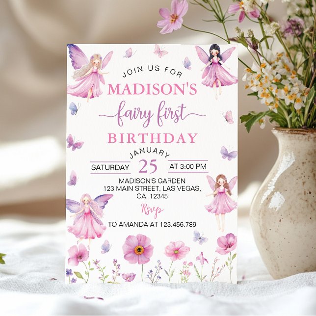 Invitación Enchanted Forest Fairy First Floral Birthday (Subido por el creador)