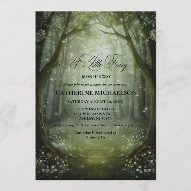 Invitación Enchanted Forest Fairy Girl Baby Shower Invitation (Anverso)