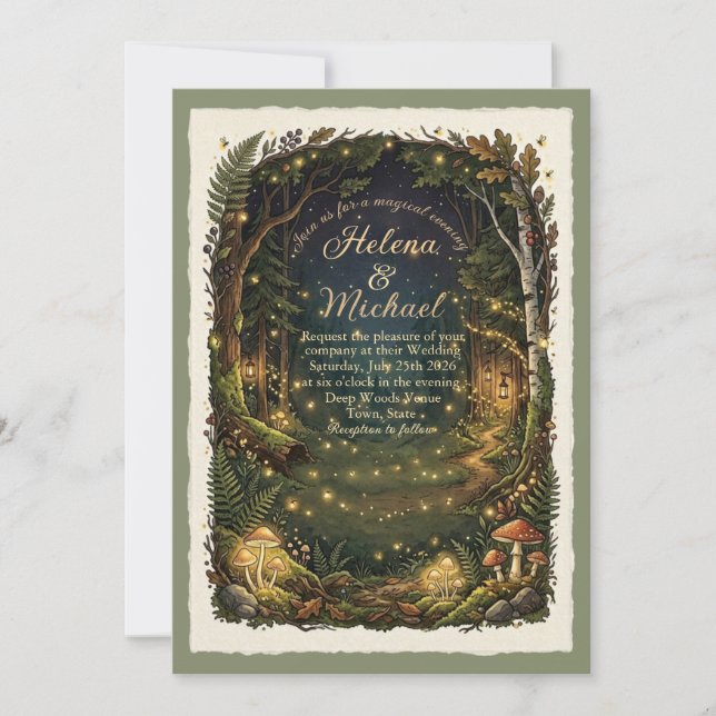 Invitación Enchanted Forest Firefly Wedding Invitation (Anverso)