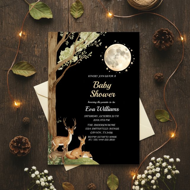 Invitación Enchanted Forest Moonlight Deer Baby Shower  (Subido por el creador)