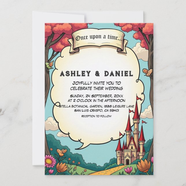 Invitación Enchanted Forest Woodland Castle Fairytale Wedding (Anverso)