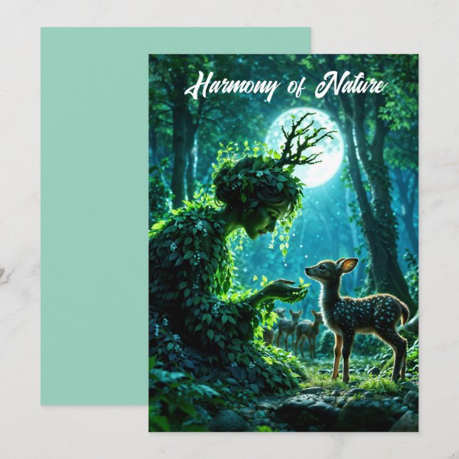 Invitación Enchanted nature guardian feeding a baby fawn (Anverso / Reverso)