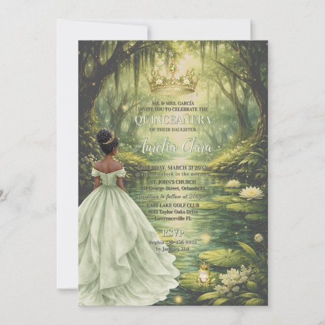 Invitación Enchanted Princess & Frog Fairytale Quinceañera  (Anverso)