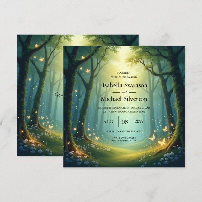 Invitación Enchanted Sunlit Summer Grove Wedding (Anverso / Reverso)