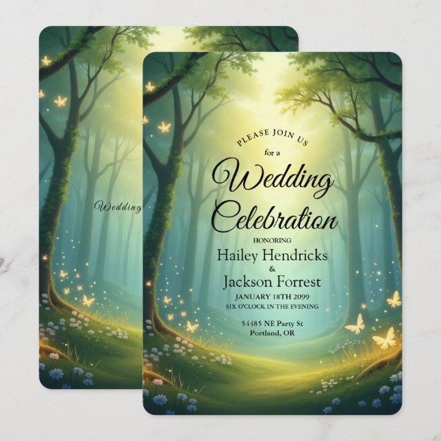 Invitación Enchanted Sunlit Summer Grove Wedding (Anverso / Reverso)