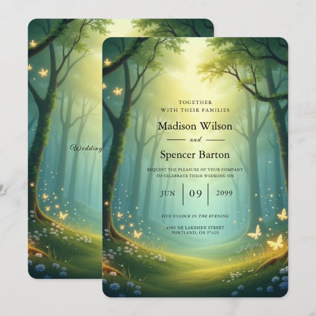 Invitación Enchanted Sunlit Summer Grove Wedding (Anverso / Reverso)