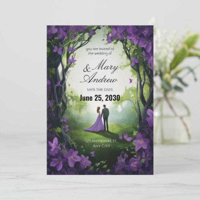 Invitación Enchanted Violet Garden Wedding Invitation (Anverso de pie)