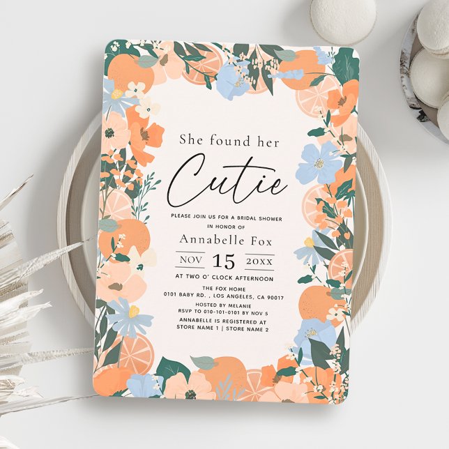 Invitación Encontró a su Naranja Cutie Floral Bridal Shower (Subido por el creador)