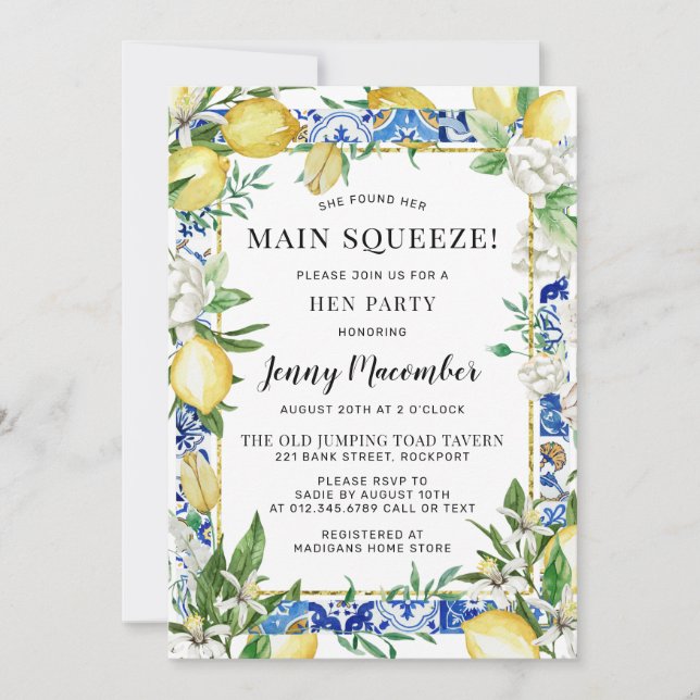 Invitación Encontró A Su Principal Fiesta De Squeeze Lemon He (Anverso)