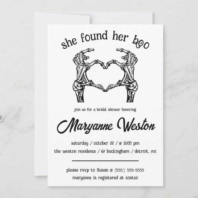 Invitación ¡Encontró Su Boo! Ducha de novia temática de Hallo (Anverso)