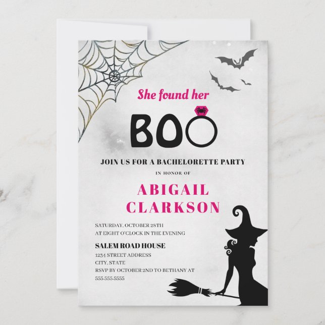 Invitación Encontró Su Boo Halloween Bachelorette Party (Anverso)