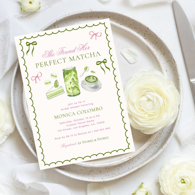 Invitación Encontró Su Ducha Bridal Matcha Bow Perfecta (Subido por el creador)