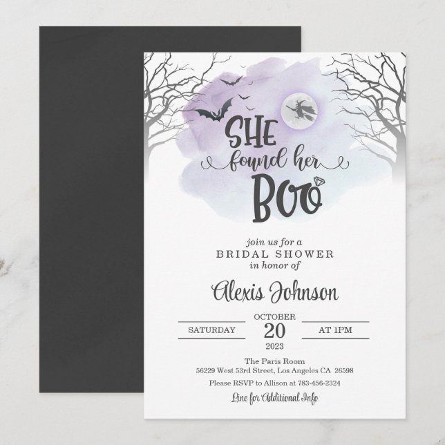 Invitación Encontró Su Ducha De Boo Bridal (Púrpura) (Anverso / Reverso)