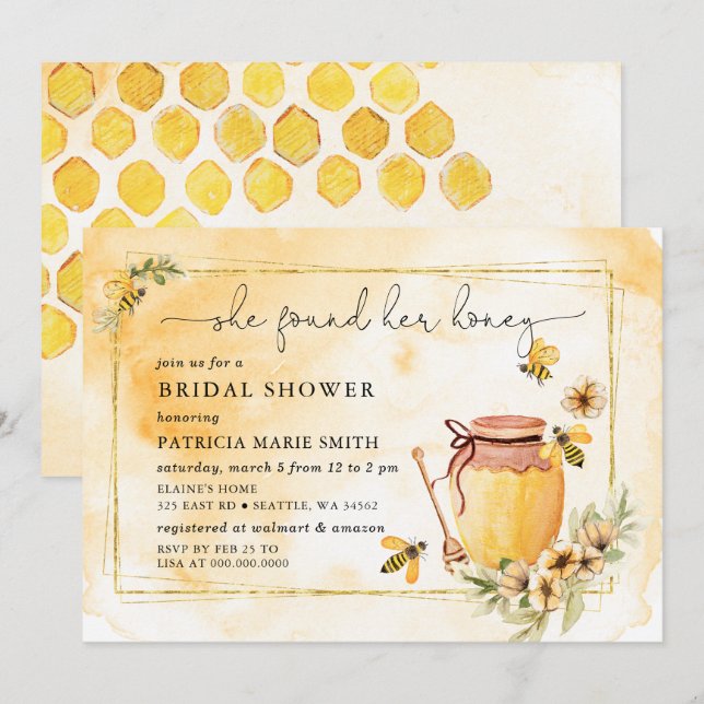 Invitación Encontró Su Ducha De Novias De Abeja De Abeja De L (Anverso / Reverso)
