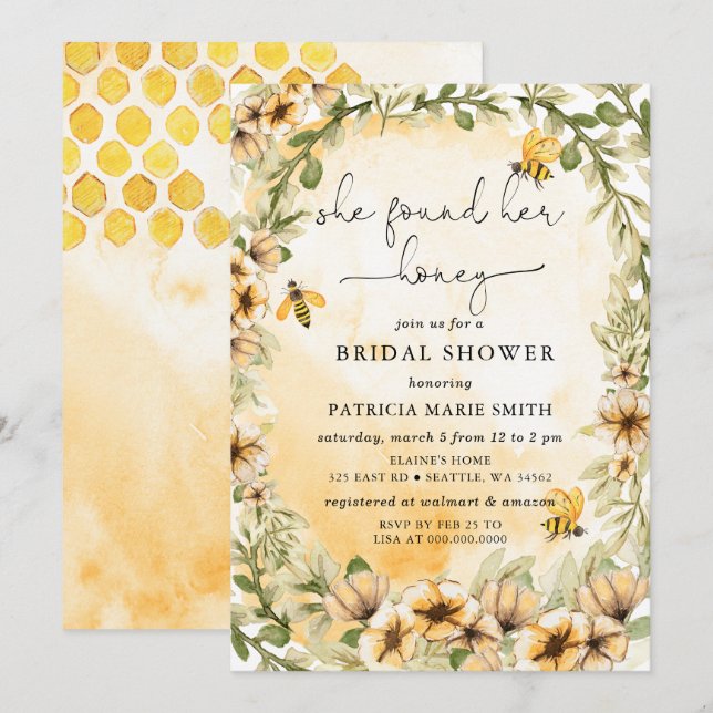 Invitación Encontró Su Ducha De Novias De Abeja De Abeja De L (Anverso / Reverso)