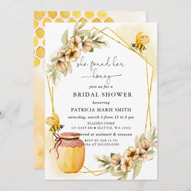 Invitación Encontró Su Ducha De Novias De Abeja De Abeja De L (Anverso / Reverso)