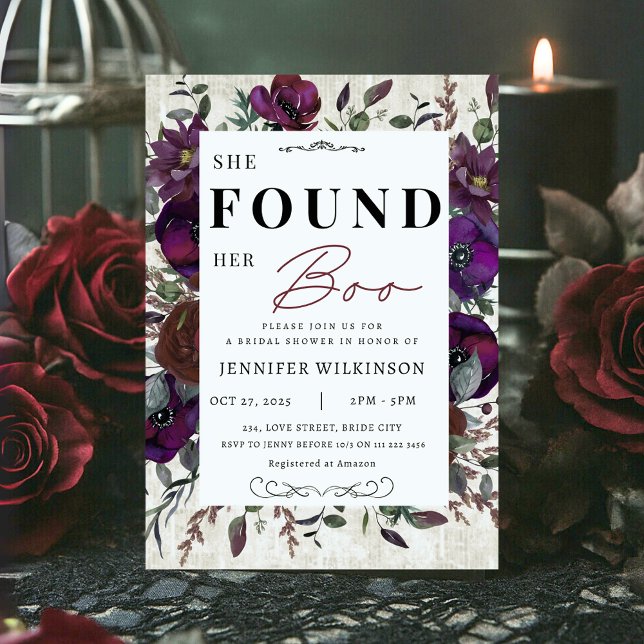 Invitación Encontró Su Ducha De Novias De Boo Floral Hallowee (She Found Her Boo Floral Halloween Bridal Shower Invitation)