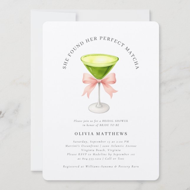 Invitación Encontró Su Ducha Matcha Bridal Perfecta (Anverso)