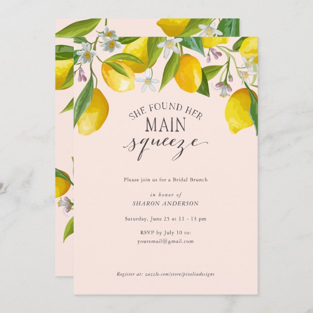 Invitación Encontró su exprimido principal, Lemon Bridal Brun (Anverso / Reverso)