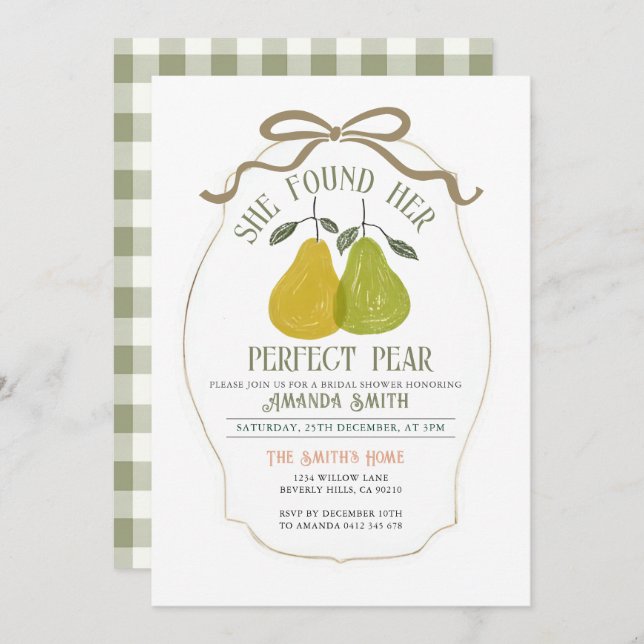 Invitación Encontró Su Perfecta Ducha De Novias Pear (Anverso / Reverso)