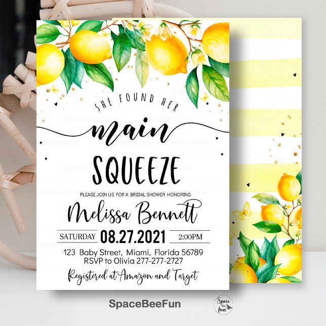 Invitación Encontró Su Principal Squeeze Brieze Shower (main squeeze bridal,bridal shower,bridal shower brunch,bridal invitation,lemonade bridal,she found h)