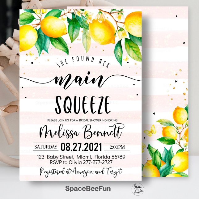 Invitación Encontró Su Principal Squeeze Brieze Shower (main squeeze bridal,bridal shower,bridal shower brunch,bridal invitation,lemonade bridal,she found h)