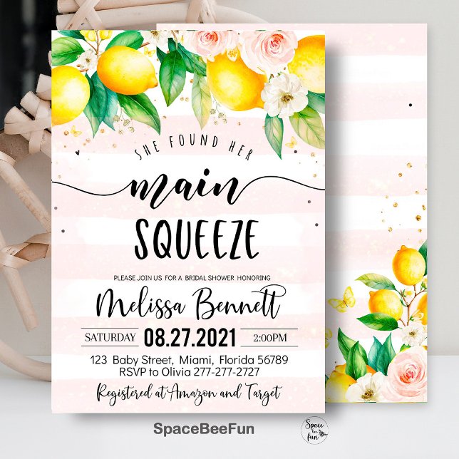 Invitación Encontró Su Principal Squeeze Brieze Shower (main squeeze bridal,bridal shower,bridal shower brunch,bridal invitation,lemonade bridal,she found h)