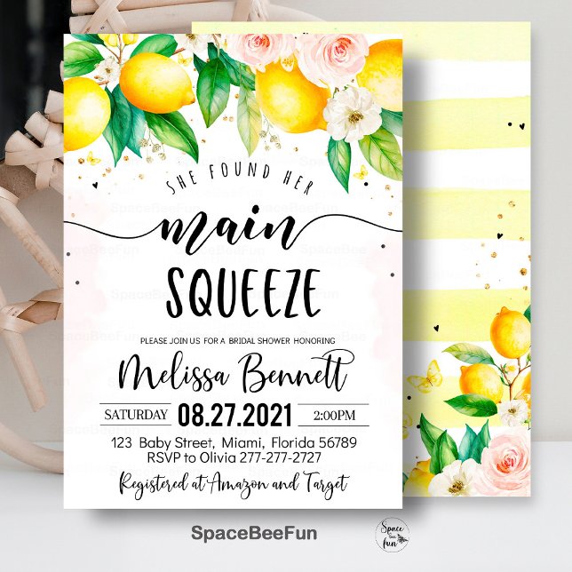 Invitación Encontró Su Principal Squeeze Brieze Shower (main squeeze bridal,bridal shower,bridal shower brunch,bridal invitation,lemonade bridal,she found h)