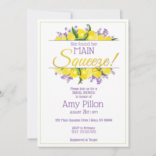 Invitación Encontró Su Principal Squeeze - Ducha De Novias (Anverso)