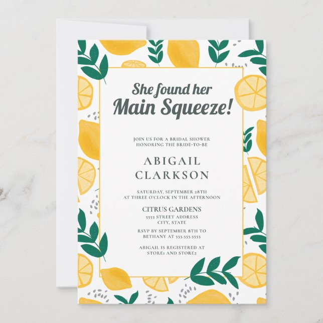 Invitación Encontró Su Principal Squeeze Lemons Bridal Shower (Anverso)
