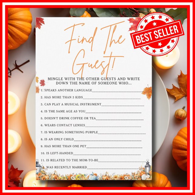Invitación ENCUENTRA EL PEQUEÑO PUMPKIN DE Baby Shower DE GUE (FIND THE GUEST Easy Baby Shower Game A Little Pumpkin is on the Way Fall Autumn Theme)