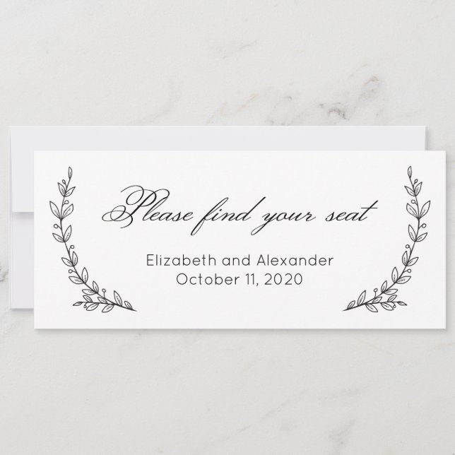 Invitación Encuentra tu asiento. Boda floral simple. Botánico (Anverso)