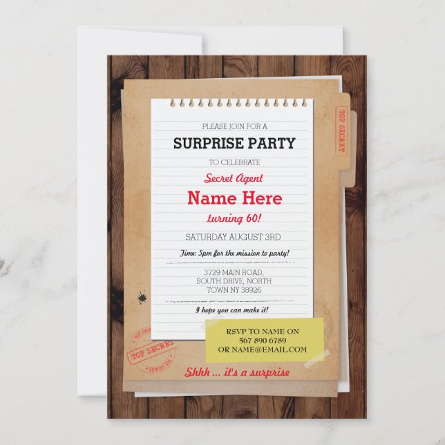 Invitación Encuentro de detectives de cumpleaños Top Secret C (Anverso)