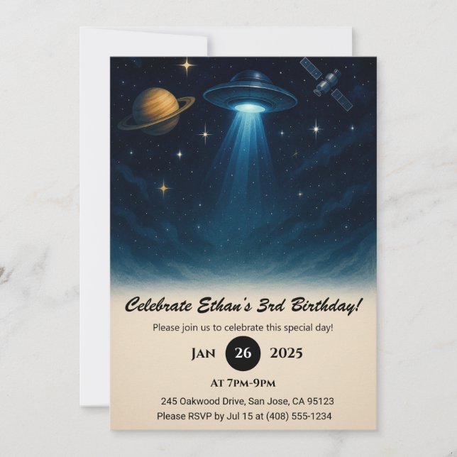 Invitación Encuentro de OVNI en el cumpleaños del espacio est (Anverso)