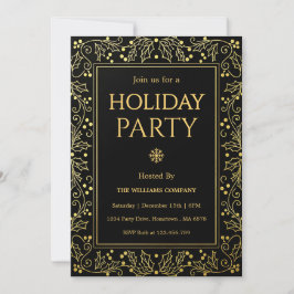 Invitación Encuentro Navideño Minimalista Negro y Dorado