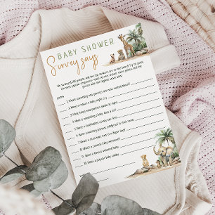 Invitación Encuesta de Baby Shower sobre animales de Safari e