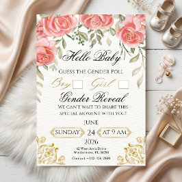 Invitación Encuesta de Revelación de Género Elegante Floral D