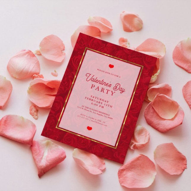 Invitación Énfasis en las bandas de oro rojas románticas (Subido por el creador)