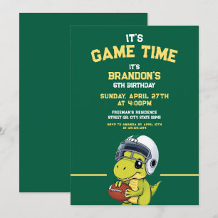 Invitación Énfasis en los dinosaurios del fútbol verde y amar