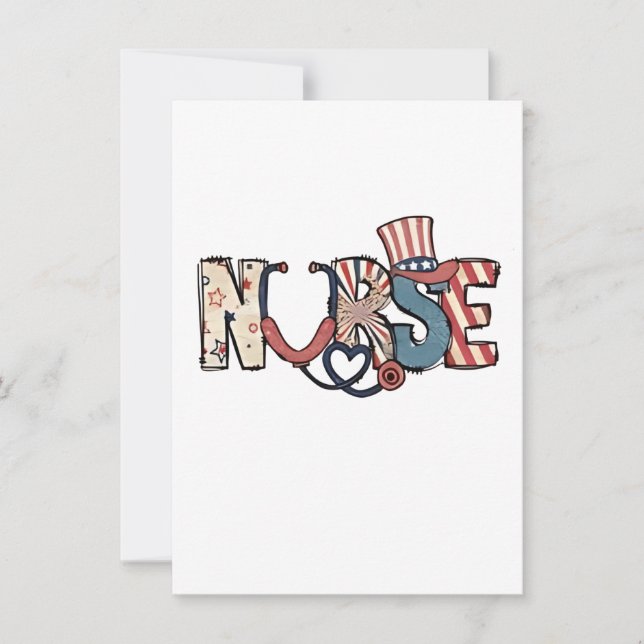 Invitación Enfermera Americana 4 de Julio Patriótica Bandera  (Anverso)