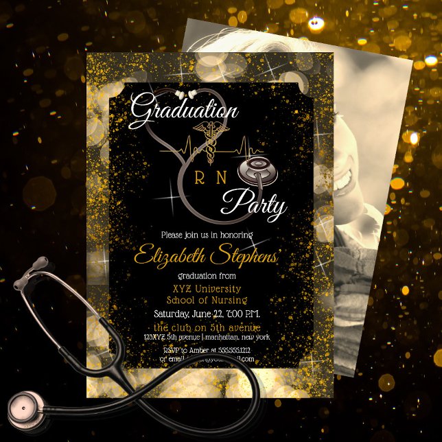 Invitación Enfermera Bokeh Stethoscope Partido de Graduación  (Subido por el creador)