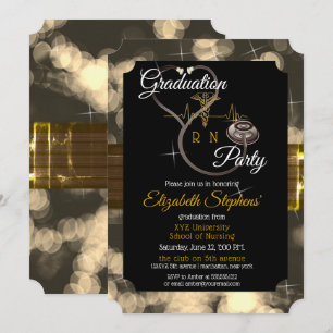 Invitación Enfermera Bokeh Stethoscope Partido de Graduación 