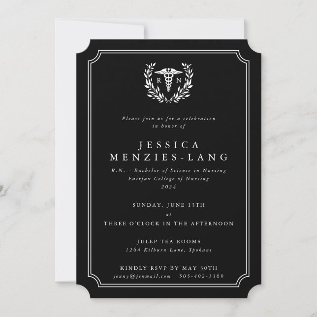 Invitación Enfermera Caduceus+Laurel Wreath Invi (Anverso)
