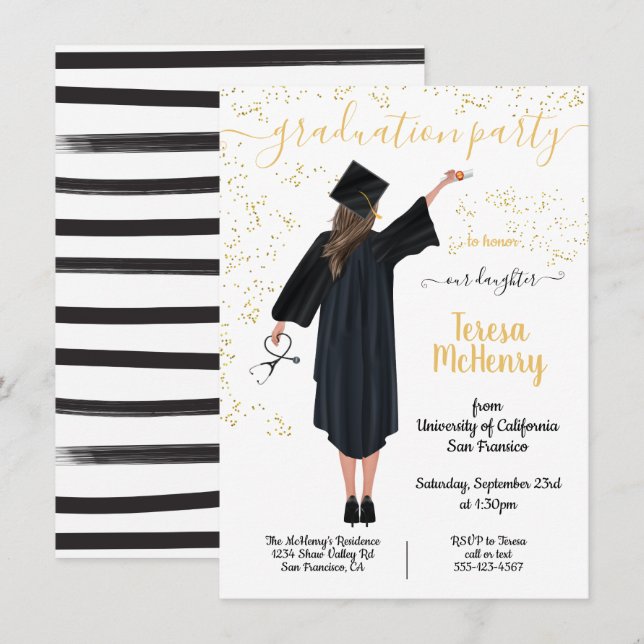 Invitación Enfermera de Graduación Médica de Retrato Personal (Anverso / Reverso)