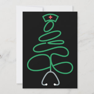 Invitación Enfermera de Navidad Estetoscopio Árbol Gorro de P