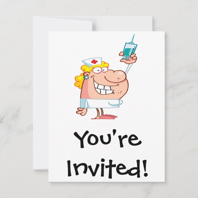 Invitación enfermera divertida con un personalizado de jering (Anverso)