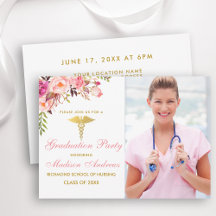 Enfermera Fiesta de Grado Rosa Floral Invite al Or